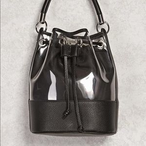 Clear Vinyl Bucket Bag with Faux Leather